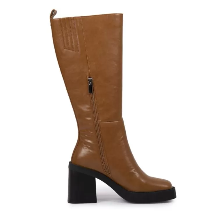Gioseppo Boots & Ankle Boots*Bota Color Cuero Alta Lisa De Punta Cuadrada Con Plataforma Gruesa Y Tacon Ancho Para Mujer Goeblange