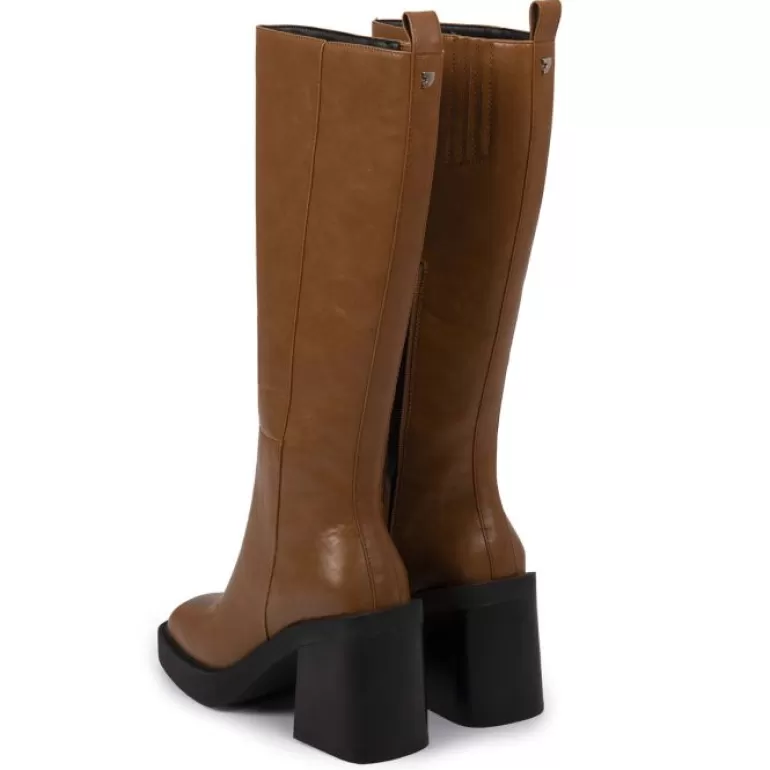 Gioseppo Boots & Ankle Boots*Bota Color Cuero Alta Lisa De Punta Cuadrada Con Plataforma Gruesa Y Tacon Ancho Para Mujer Goeblange