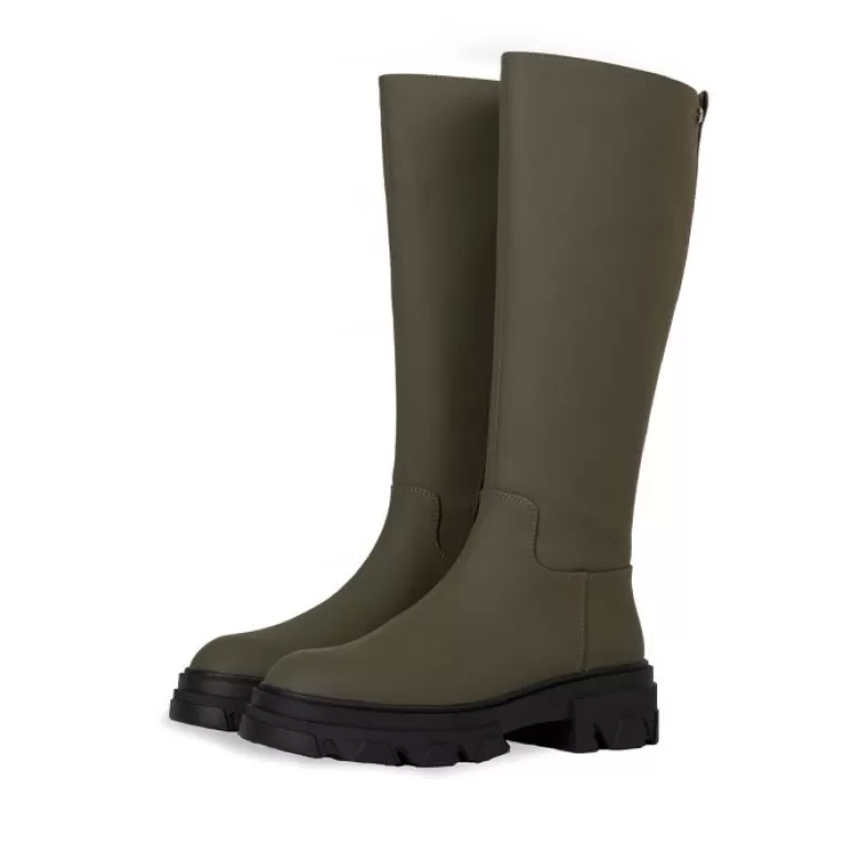 Gioseppo Boots & Ankle Boots*Brossard Women'S Khaki Rubberised Knee-High Boots With Track Soles