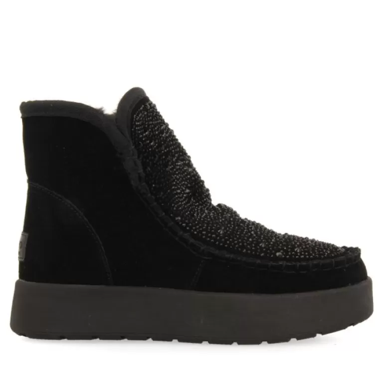 Gioseppo Boots & Ankle Boots*Cupar Women'S Black Split-Suede Shearling Boots With Crystals