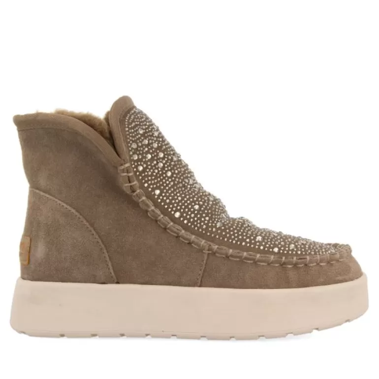 Gioseppo Boots & Ankle Boots*Cupar Women'S Taupe Split-Suede Shearling Boots With Crystals