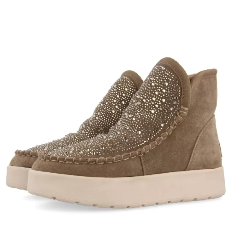Gioseppo Boots & Ankle Boots*Cupar Women'S Taupe Split-Suede Shearling Boots With Crystals