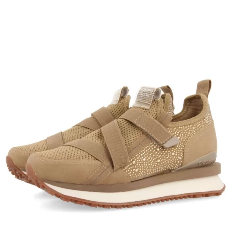 Gioseppo Sneakers*Drongan Women'S Beige Monochrome Sock-Style Sneakers With Crystals