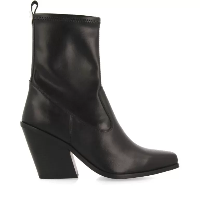 Gioseppo Boots & Ankle Boots*Drymen Women'S Stretchy Black Leather Boots With Semi-Square Toes