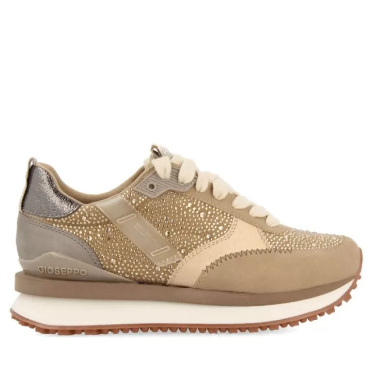 Gioseppo Sneakers*Ethan Women'S Beige Monochrome Sneakers With Crystals
