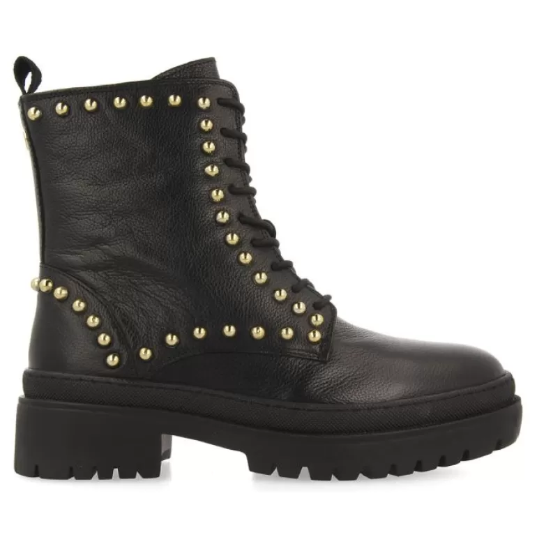 Gioseppo Boots & Ankle Boots*Fairfax Women'S Black Leather Lace-Up Ankle Boots With Studs
