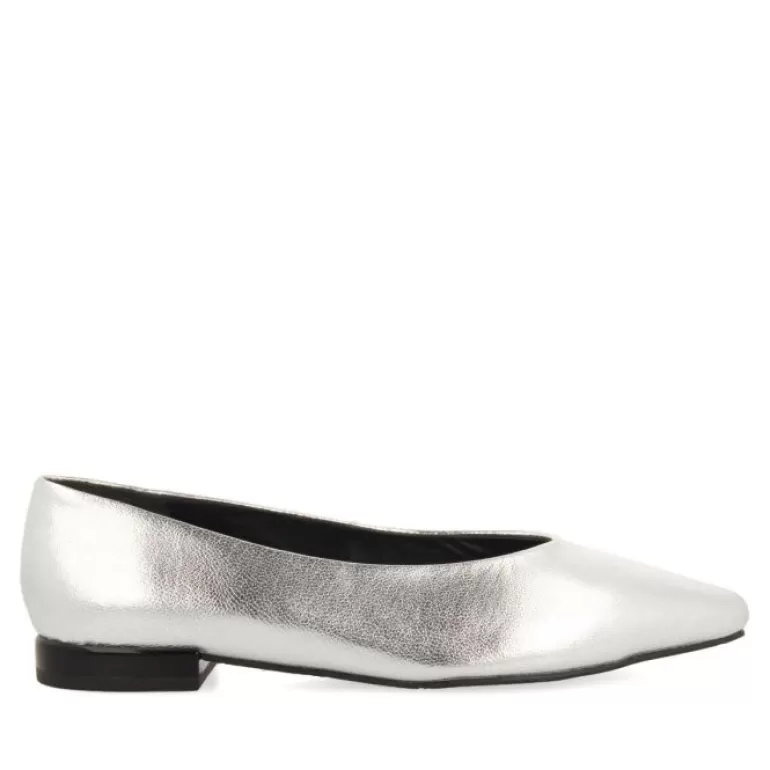 Gioseppo Ballet Pumps*Hamre Women'S Silver Ballet Flats With Pointed Toes