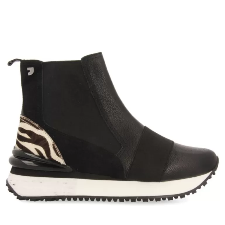 Gioseppo Sneakers*Harbin Women'S Black Chelsea Boot-Style Sneakers With Animal Print