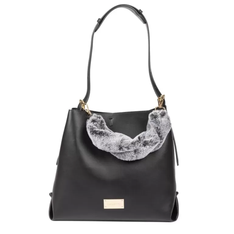 Gioseppo Shoulder Bags*Hecla Black Shopper Bag With A Furry Handle