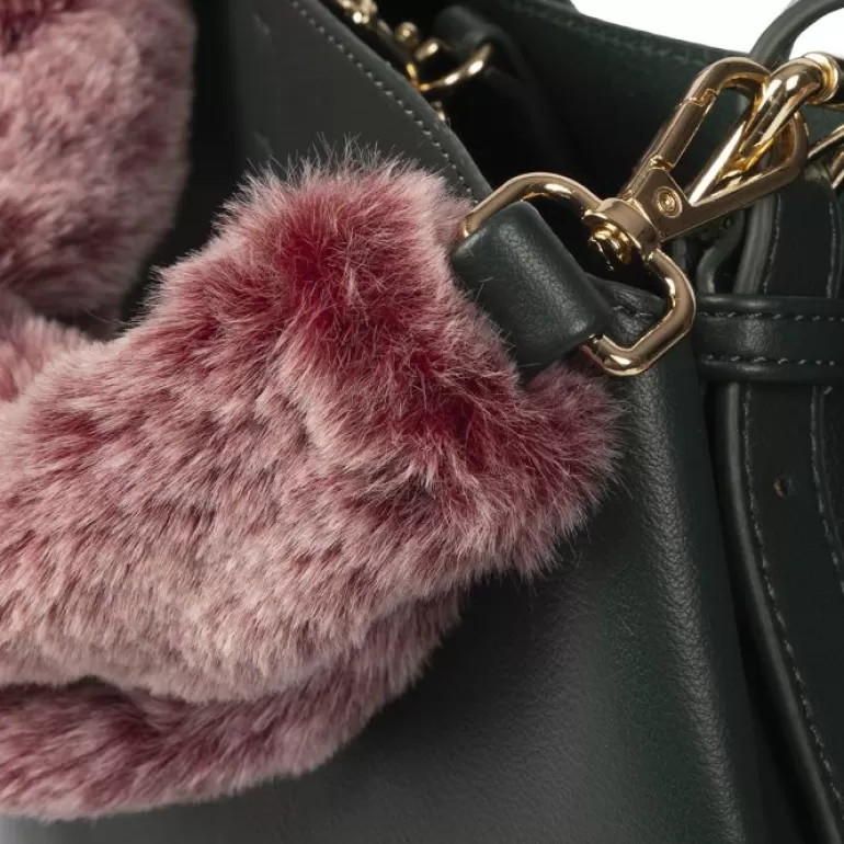 Gioseppo Shoulder Bags*Hecla Green Shopper Bag With A Furry Handle