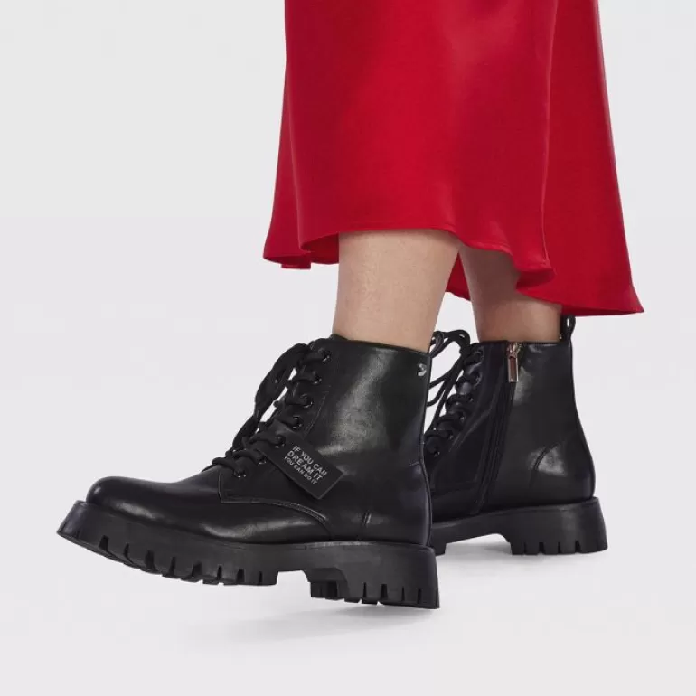 Gioseppo Boots & Ankle Boots*Hesseng Women'S Black Lace-Up Biker Boots With Track Soles