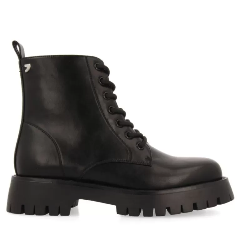 Gioseppo Boots & Ankle Boots*Hesseng Women'S Black Lace-Up Biker Boots With Track Soles