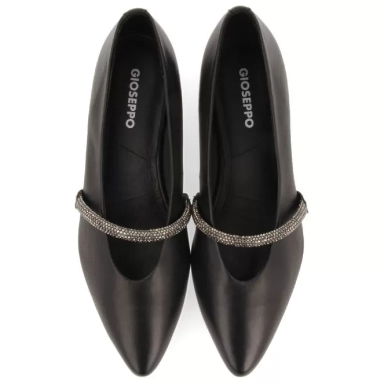 Gioseppo Ballet Pumps*Lamlash Women'S Black Leather Ballet Flats With A Rhinestone Strap
