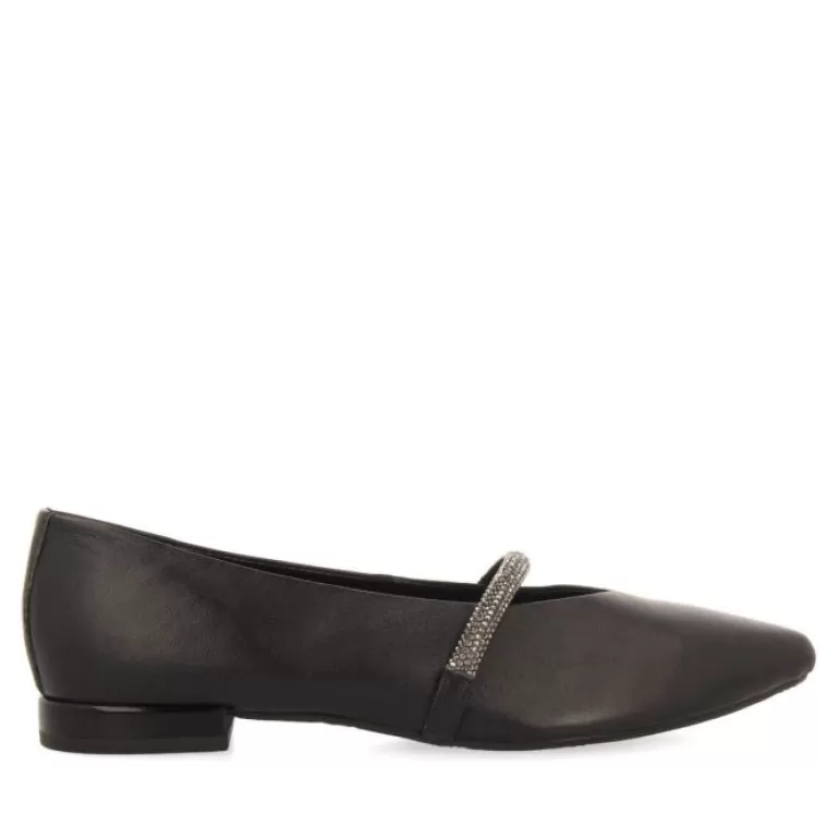 Gioseppo Ballet Pumps*Lamlash Women'S Black Leather Ballet Flats With A Rhinestone Strap