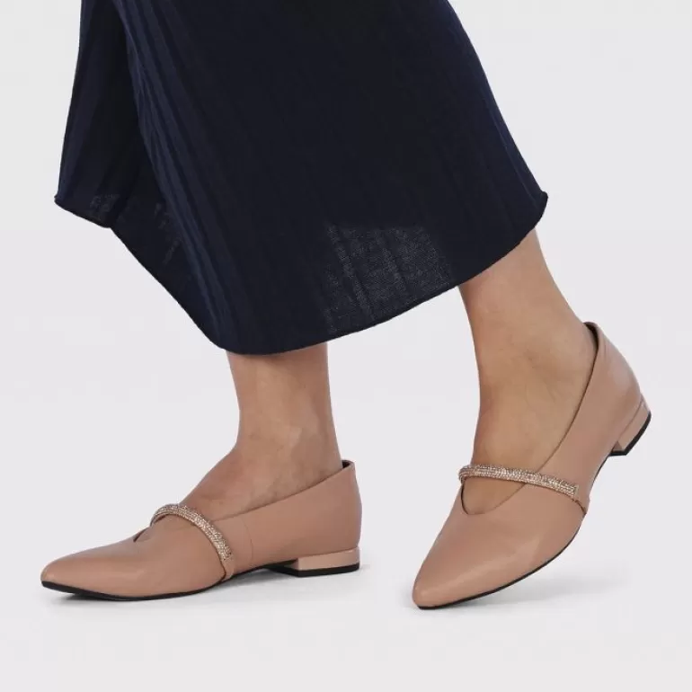 Gioseppo Ballet Pumps*Lamlash Women'S Nude Leather Ballet Flats With A Rhinestone Strap