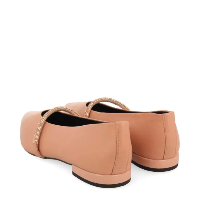Gioseppo Ballet Pumps*Lamlash Women'S Nude Leather Ballet Flats With A Rhinestone Strap