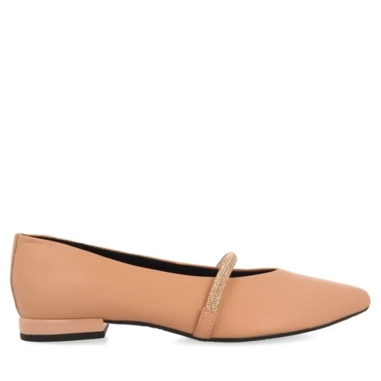 Gioseppo Ballet Pumps*Lamlash Women'S Nude Leather Ballet Flats With A Rhinestone Strap