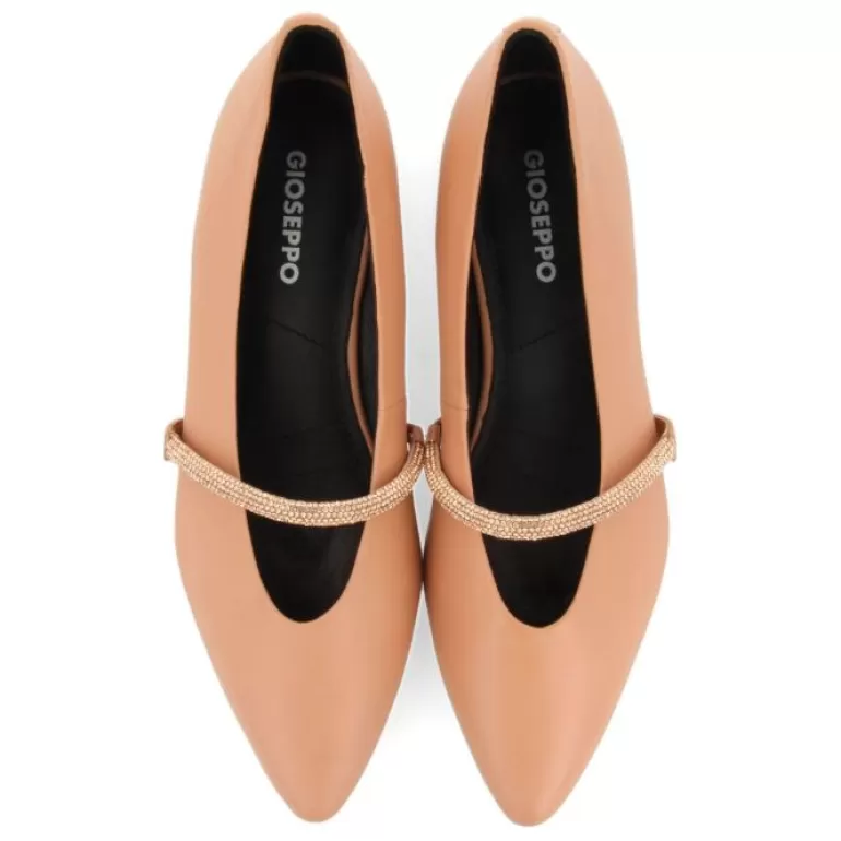 Gioseppo Ballet Pumps*Lamlash Women'S Nude Leather Ballet Flats With A Rhinestone Strap