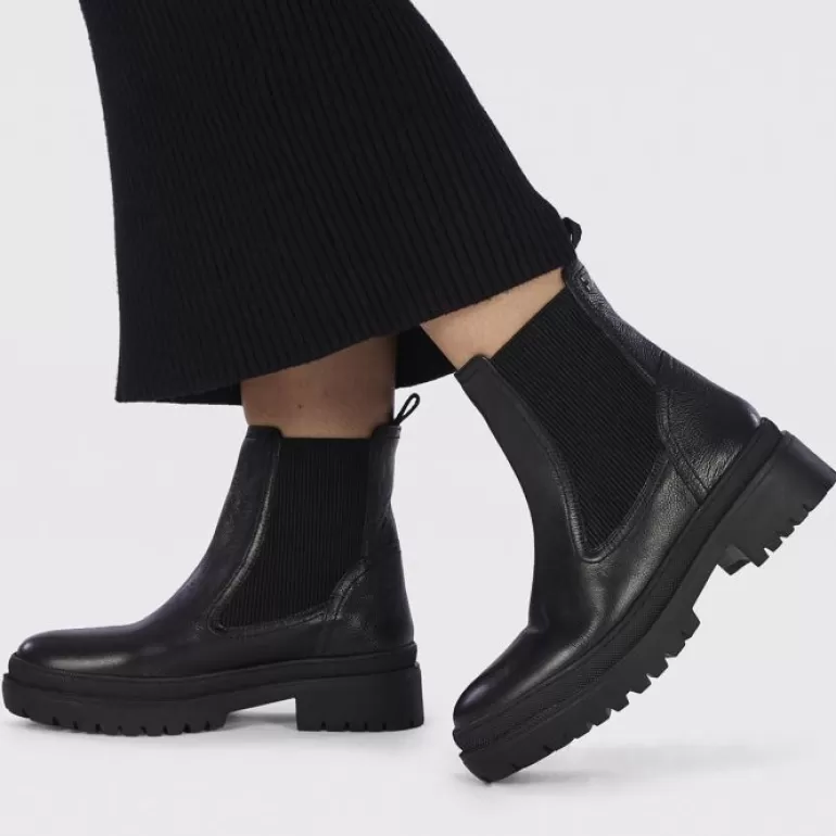 Gioseppo Boots & Ankle Boots*Langen Women'S Black Leather Chelsea Boots With Track Soles