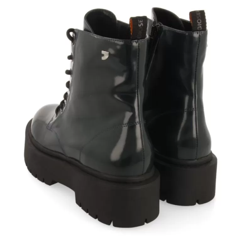 Gioseppo Boots & Ankle Boots*Laussa Women'S Dark Green Lace-Up Biker Boots With Black Double Soles