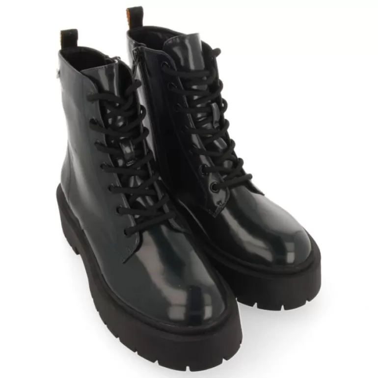 Gioseppo Boots & Ankle Boots*Laussa Women'S Dark Green Lace-Up Biker Boots With Black Double Soles