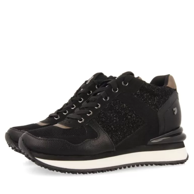 Gioseppo Sneakers*Lellig Women'S Black Monochrome Sneakers With Inner Wedges