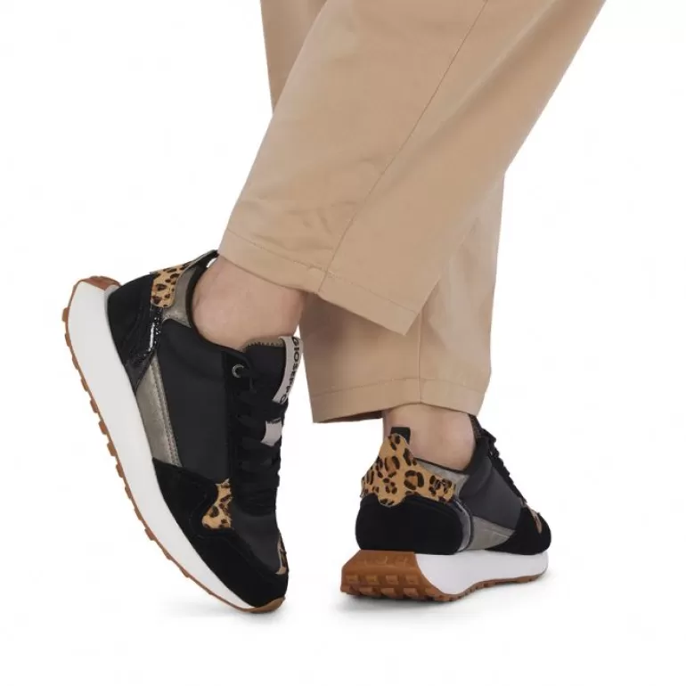 Gioseppo Sneakers*Onaka Women'S Black Retro Sneakers With Animal Print