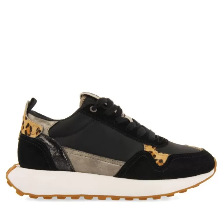 Gioseppo Sneakers*Onaka Women'S Black Retro Sneakers With Animal Print