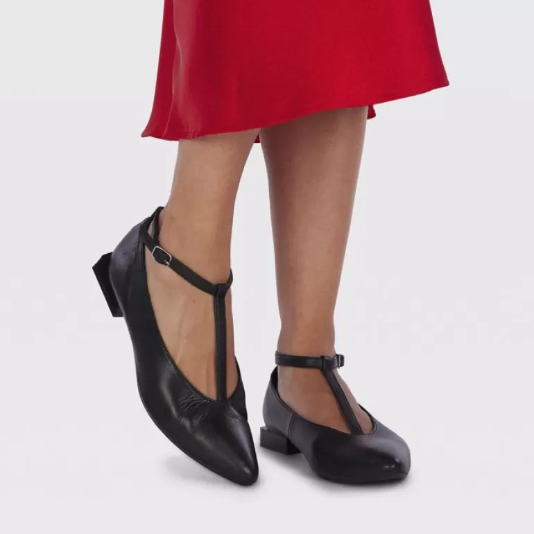 Gioseppo Ballet Pumps*Peever Women'S Black Leather Ballet Flats With Straps