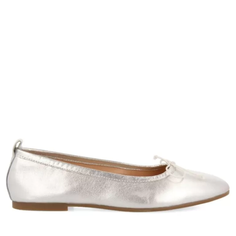 Gioseppo Ballet Pumps*Satteins Women'S Silver Leather Ballet Flats