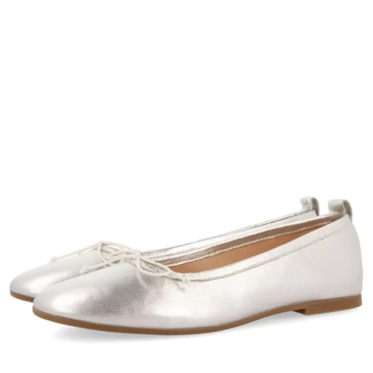 Gioseppo Ballet Pumps*Satteins Women'S Silver Leather Ballet Flats
