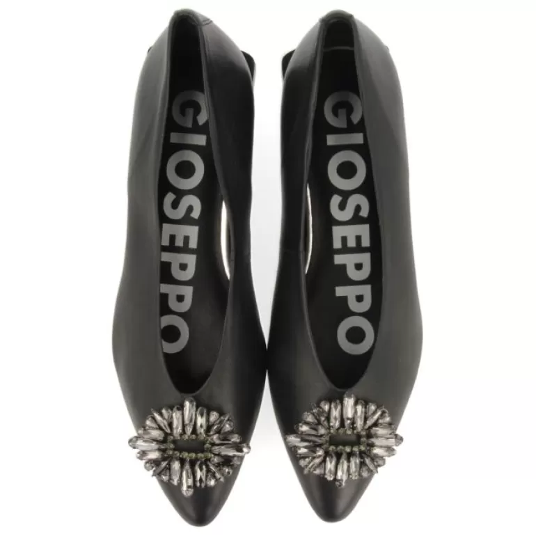 Gioseppo Ballet Pumps*Siebenaler Women'S Black Leather Ballet Flats With Decorative Crystals