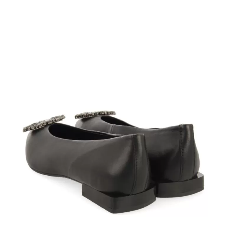 Gioseppo Ballet Pumps*Siebenaler Women'S Black Leather Ballet Flats With Decorative Crystals