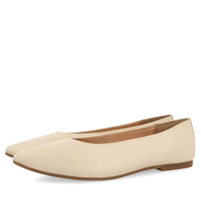 Gioseppo Ballet Pumps*Slagelse Women'S Cream Leather Ballet Flats With Pointed Toes