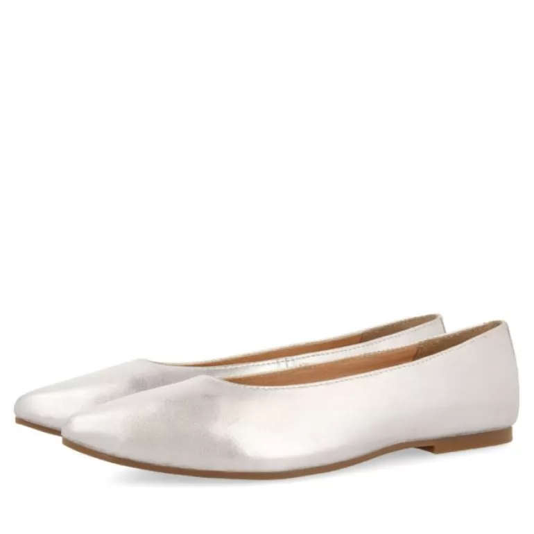 Gioseppo Ballet Pumps*Trebesing Women'S Silver Leather Ballet Flats With Pointed Trebesing