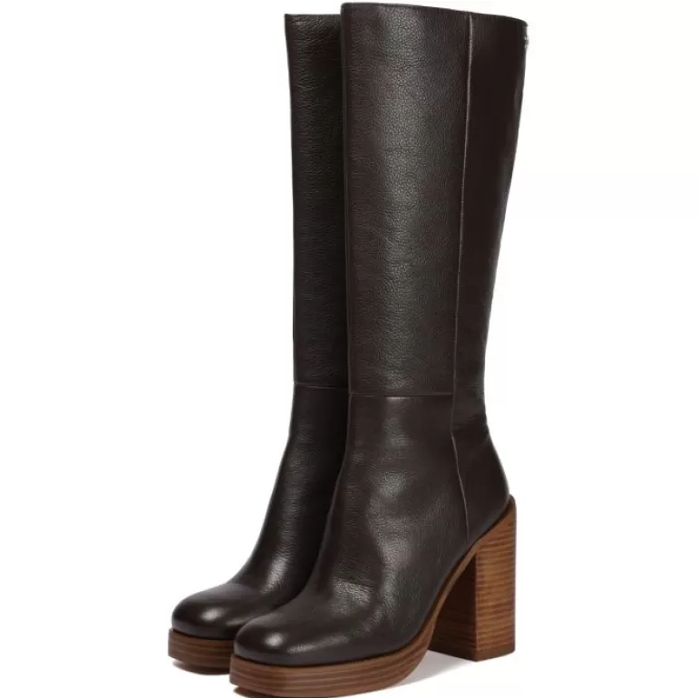 Gioseppo Boots & Ankle Boots*Unstad Women'S Coffee-Coloured Leather Boots With Wide Heels And Platforms