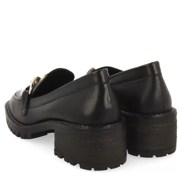 Gioseppo Loafers*Viena Women'S Black Leather Moccasins With Decorative Multicoloured Chain