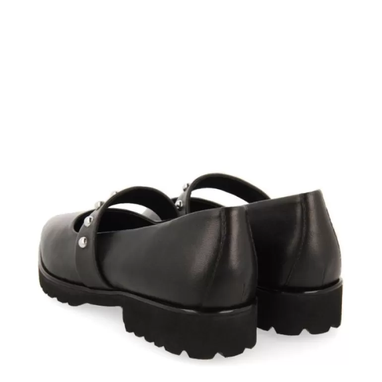 Gioseppo Ballet Pumps*Waldegg Women'S Black Leather Ballet Flats With A Studded Strap