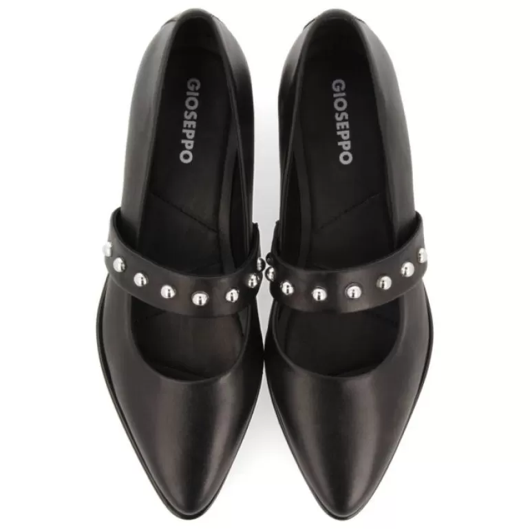 Gioseppo Ballet Pumps*Waldegg Women'S Black Leather Ballet Flats With A Studded Strap